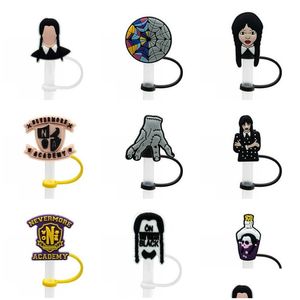 Trinkhalme Wednesday Adams Family St Er Topper Sile Zubehör Charms wiederverwendbar spritzwassergeschützt Staubstopfen dekorativ DIY Ihr eigenes Dh1Jk