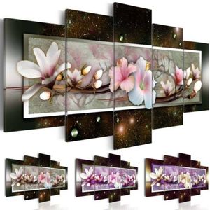Moderna abstrakta blommor heminredning magnolia blommor dekorativ oljemålning på duk väggkonst bild för levande rumno ram256c