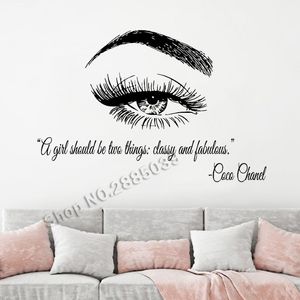 Make Up Quotes Adesivi murali Bellissimi occhi Ciglia Estensioni delle ciglia Sopracciglia Salone di bellezza Sopracciglia Decalcomanie da muro in vinile Decor194y