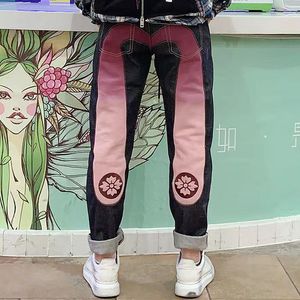 Moda masculina jeans streetwear y2k hip hop desenhos animados impressão gráfica vintage baggy calças pretas homens mulheres cintura alta calças de perna larga tamanho S-XXL