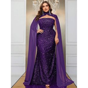 Plus size luxuoso sem alças cabo casamento brilhante longo vestido de noite 5xl6xl tamanho grande banquete festivo lantejoulas vestido de baile para mulher 240308