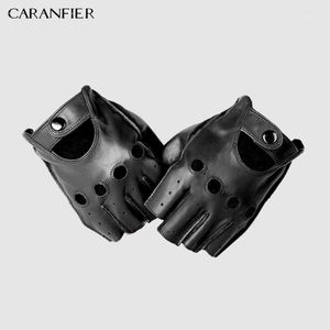 Caranfieri Mens本物の革の手袋スリップ耐性ハーフフィンガーシープスキンフィンガーレスジムフィットネスドライビングメングローブMoto1233p