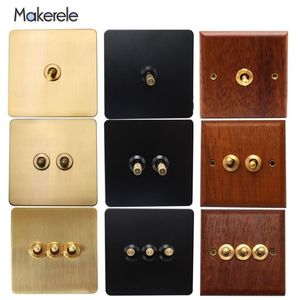 10A Retro Stainless Steel Wood Brass Toggle Switch 1 2 3 Gang Wall Lamp Switch 86 Type Dual Control Light Switch T200605188P