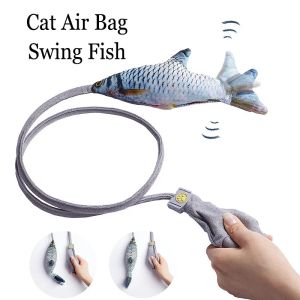 Leksaker Airbag Swing Fish Toys Cat Interactive Toy Plush Dog Tail Cat Stick Teaser Wands Manuellt katter Tugga BITE Toy Games Pet Supplies