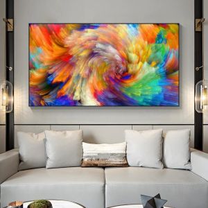 Caligrafia abstrata arte de parede arco-íris cor respingo pinturas a óleo em tela cartazes de parede e impressão cuadro imagem para decoração de sala de estar