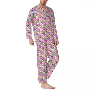 Homens sleepwear lábios arte pijama conjuntos primavera colorido boca impressão bonito casal diário 2 peça casual solto design de tamanho grande casa terno