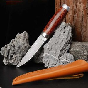 Facas de caça de acampamento Grelha de aço inoxidável grelhada fatiador de carne lâmina afiada cabo de madeira faca ferramenta de sobrevivência com estojo de couro 240312