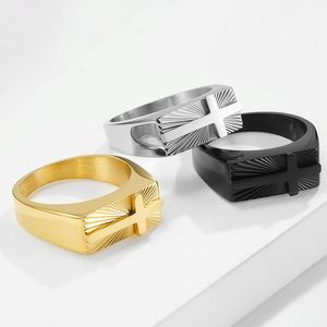 Stainless Steel 3D Juese Cross Rings Men's Retro Hip Hop Chunky Ring for Men Fashion Jewelry