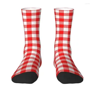 Herrensocken, rot, kariert, kariert, Crew-Stil, Unisex, lustiges 3D-gedrucktes Kleid