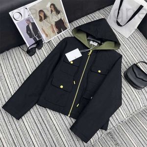Women's Jackets designer 2024 early spring new Nanyou Gaoding CE casual minimalist and versatile contrasting color four pocket zippered hooded jacket H0O1