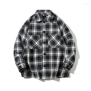 Mäns jackor 2024 Autumn Par Checkered Lapel Double Pocket Casual Jacket