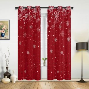 Vorhänge Weihnachten Winter Schneeflocke Rot Fenster Vorhänge Dekor Für Zuhause Schlafzimmer Küche Wohnzimmer Ornament Weihnachten Geschenke Navidad Vorhänge