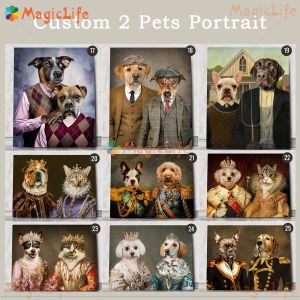 Caligrafia personalizada 2 cães retrato vintage animais reais fotos de parede para sala de estar poster arte de parede pintura em tela decoração de casa sem moldura