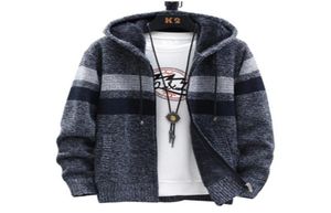 5 Colors Mens Sweaters Winter Cardigan Sweater Coats Thick Hooded Men Striped Clothes Plus Velvet8576589