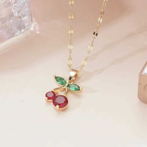 Pendant Necklaces Fashion Korean style red cherry pendant micro-set zircon cute fruit necklace temperament cherry personality clavicle chain gift L24313