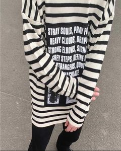 Men039s Sweaters Raf Simons striped slogan sticker printed small white same loose off shoulder knit men039s and women039s8312349