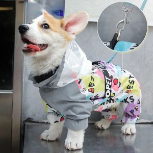 Capas de chuva HOOPET Quatro Estações Cão Capa de Chuva Fourlegged Casaco Impermeável para Corgi Teddy Pequenos Cães Médios Capa de Chuva para Animais de Estimação com Almofada de Reboque