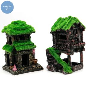 Decorations Moss Cottage House Home Ornaments Fish Tank Decoration Terrarium Building Aquarium Accessories Fishbowl Jellyfish Carp Turtle