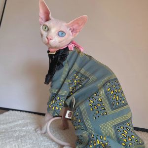 Kleidung Baumwolloverall für Sphynx-Katze, Vintage grüner Langarmmantel für Devon Rex, Katzenkleidung, weiche Cartoon-Loungewear für Welpen