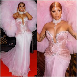 2024 Afrikanska Nigeria Prom -klänningar för speciella tillfällen rosa aftonklänningar Tiered Tulle pärlstav formella klänningar för svarta flickor födelsedag andra mottagning klänning am510