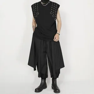 Men's Tank Tops Summer Vest Male Niche Design Metal Decoration Shoulder Pads Loose Waistcoat Sleeveless Under Trend