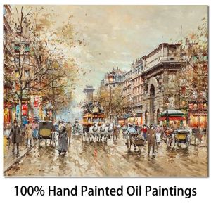 Caligrafia Arte em Tela Abstrata Pintura a Óleo Paris Street View Artesanal Antoine Blanchard Arte La Porte St.