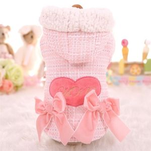 GLORIOUS KEK Vestiti per cani Chihuahua Inverno Addensare Vestiti per animali di marca per cani di piccola taglia Cute Princess Cappotto per cani Giacca in tweed Rosa Blu T2831