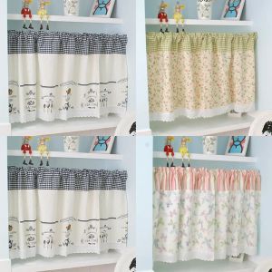 Curtains Rod Pocket Halfcurtain Lace Hem Short Curtain for Kitchen Small Window Drapes Dust Cabinet Door Curtain Coffee Shop Decor Panel