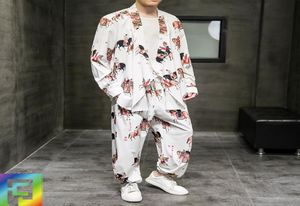 Men039S -spårningsdräkter M5xl Kimono Robe Summer Spring Long Sleeve ShirtSankle Pants 2 Pieces Set Traditionella japanska streetwear6292459