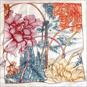 Foulard Satin Square Silk Scarf Female Silk Head Scarves For Ladies Hand Rolled Scarf 90 Foulard Luxe208o