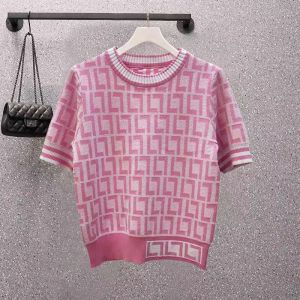 디자이너 럭셔리 품질 단축 니트 패션 호흡 가능한 f 레터 로고 핑크 여자 최고 풀오버 티셔츠