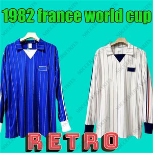 Maglie da calcio a maniche lunghe blu Home della Coppa del Mondo Francia 1982 1980 82 maglie da calcio da trasferta FRANCIA maglia retrò blu