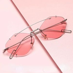 Sunglasses Fashion Rimless Polygonal Women Double Bridge Glasses Retro Sunglass Luxury Designer Eyewear UV400 Sun Glass Shades