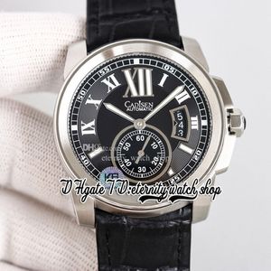 TWF F57100041 CALIBER MENS WATCH CAL 1904-PS MC AUTOMATION 42 مم تاريخ كبير DIAL أسود الفولاذ المقاوم للصدأ العلبة الرومانية الجلدية شتراة 289X