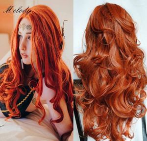 Syntetyczne peruki koronkowe przednią perukę Cosplay Frontal Ginger Orange Red dla czarnych kobiet luźne fala kręcone włosy tobi221942278