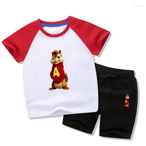 Conjuntos de roupas Alvin e os esquilos imprimir manga curta camiseta shorts conjunto crianças tops camiseta confortável camiseta menino menina roupas casuais
