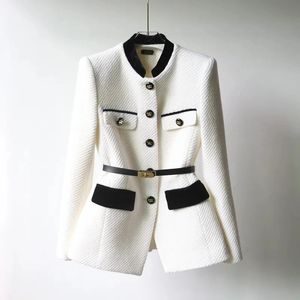 Våren singelbröst tweedjacka kvinnor Autumn Short Coat Vintage Chic and Elegant Work Office Lady 240227