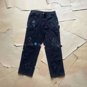 Mens Jeans Designer Make Old Washed Chromees Hearts Jeans Chrome Straight Trousers Heart Cross Embroidery Letter Prints Casual for Women Men Cargo Logging Pants
