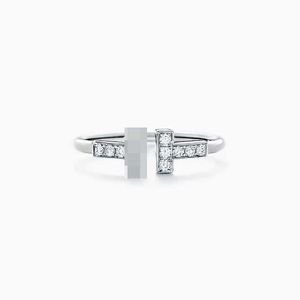 Designer tiffay e co s925 prata esterlina clássico duplo t banhado a ouro diamante conjunto estilo simples estrela anel geração infc