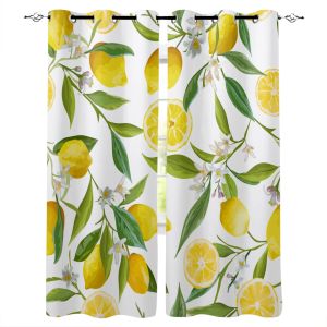 Curtains Fruit Lemon Yellow White Modern Blackout Curtains For Living Room Bedroom Window Treatment Blinds Drapes Kitchen Curtains