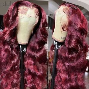 Syntetiska peruker 250% Body Wave Bourgogne 13x6 Spets Frontal Hår peruk för kvinnor Glueless 99J LACE Front Wigs Sale Clearance LDD240313