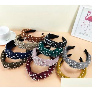 Hårklämmor Barrettes Pearl pannband Enkel knuten Hoop Headdress Bow Design Hairband Boutique Sticks Charmig Drop Delivery Jewel Ottga