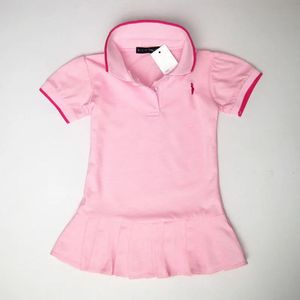 Girls Sports Dress Baby Cotton Short Sleeve Pleated Skirt Childrens Tennis Solid Color Polo Neck Tshirt Ski 240228