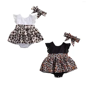 Rompers CitgeeSummer FASHION 0-24M Toddler Baby Girl Set Dress-Style Leopard Print Lace Flared Short Sleeve Backless Bodysuit Bow