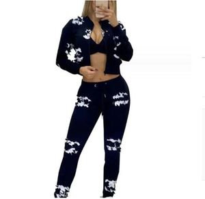 Kvinnors träningsdräkter faller Knit 2 -stycken Set Designer Luxury Jacket Overdimensionerade Diamond Pullovers Top Harem Pants Suits