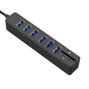 Multifunctional Splitter Long 6 Port Data TransferTF 2.0 For PC Laptop USB Hub Practical High Speed Card Reader Black