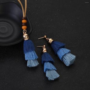 Necklace Earrings Set Bohemian Multicolor Cotton Tassel Earring Handmade Leather Rope Long Necklaces Fashion Wedding Party Jewelry