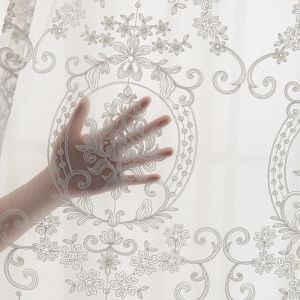 カーテンリビングルームのための白いロマンチックな刺繍チュールカーテン