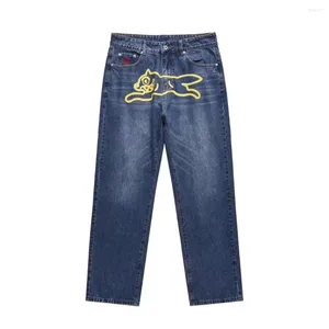 Jeans masculinos Premium de qualidade europeia calça jeans de algodão haruku cão gráfico de quadril impresso Baggy