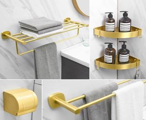 Badtillbehör Set Aluminium Badrumstillbehör Handduk Rack Pappershållare Corner Shelf Toalettborstkrok Hårdvara Gold5248267